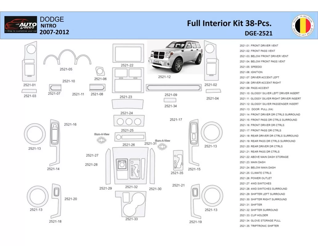 Dodge Nitro 2007-2012 Interieur WHZ Dashboard trim kit 38 delig - 1