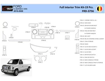 Ford E-Series E-Van 2012-2022 Intérieur WHZ Kit de garniture de tableau de bord 19 pièces - 1