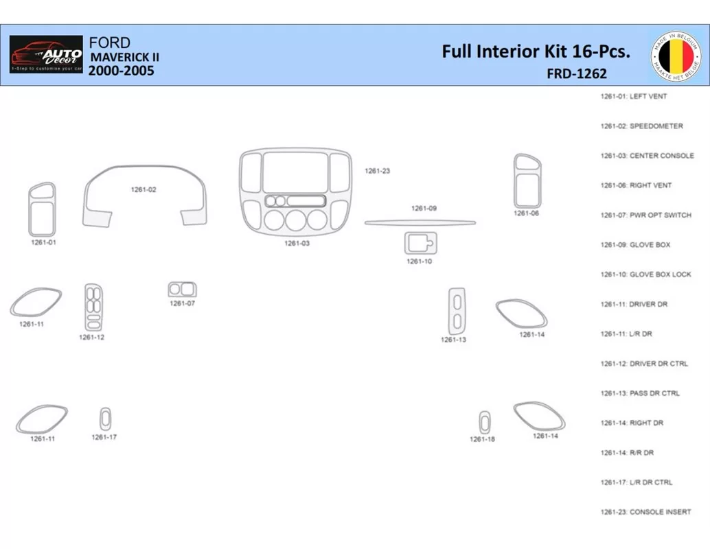 Ford Maverick II 2000-2005 Interieur WHZ Dashboard trim kit 16 Delig - 1