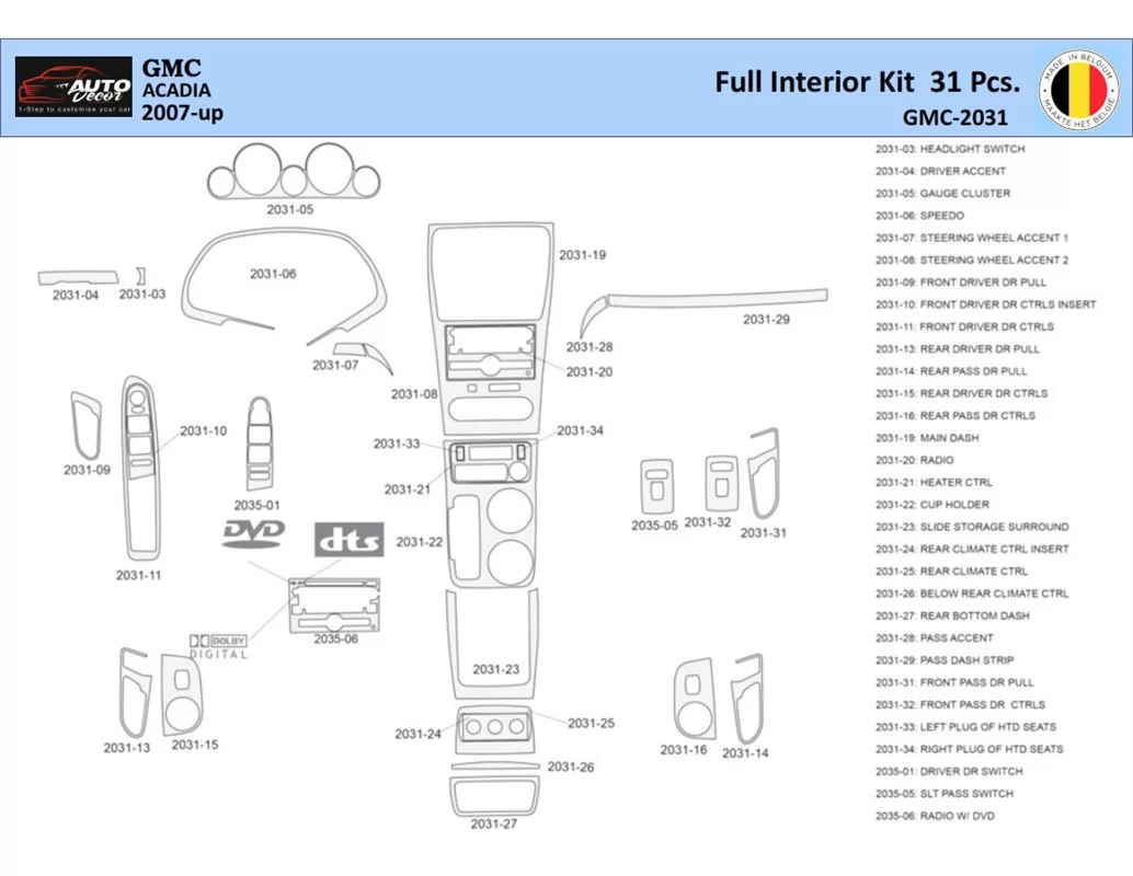 GMC Acadia 2007-2016 Interieur WHZ Dashboard trim kit 31 Onderdelen - 1