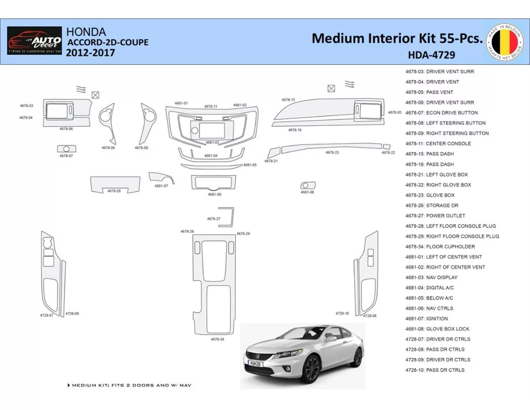 Honda Accord 2014-2022 Interieur WHZ Dashboard trim kit 30 delig - 1
