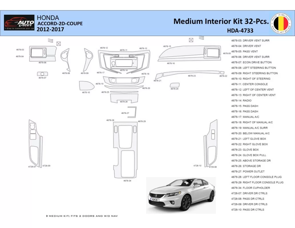 Honda Accord 2014-2022 Intérieur WHZ Kit de garniture de tableau de bord 32 pièces - 1