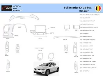 Honda Civic 2006-2011 Intérieur WHZ Kit de garniture de tableau de bord 19 pièces - 1
