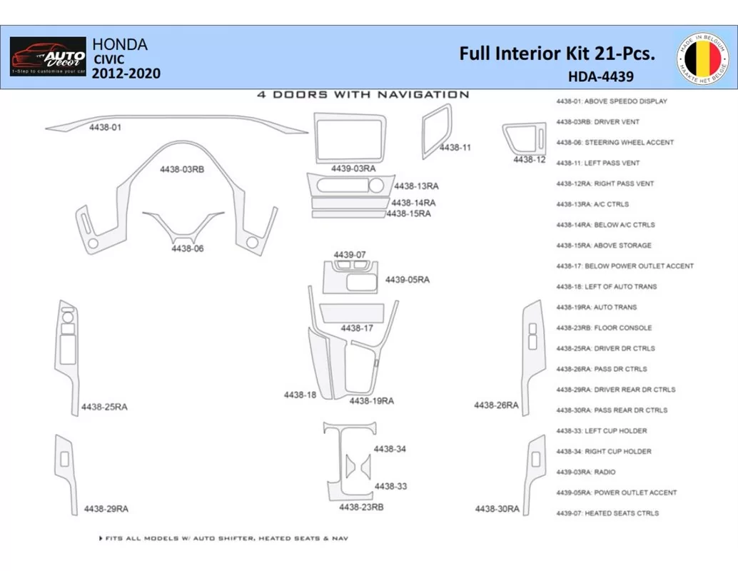 Honda Civic X 2012-2015 Interieur WHZ Dashboard sierset 21 delig - 1