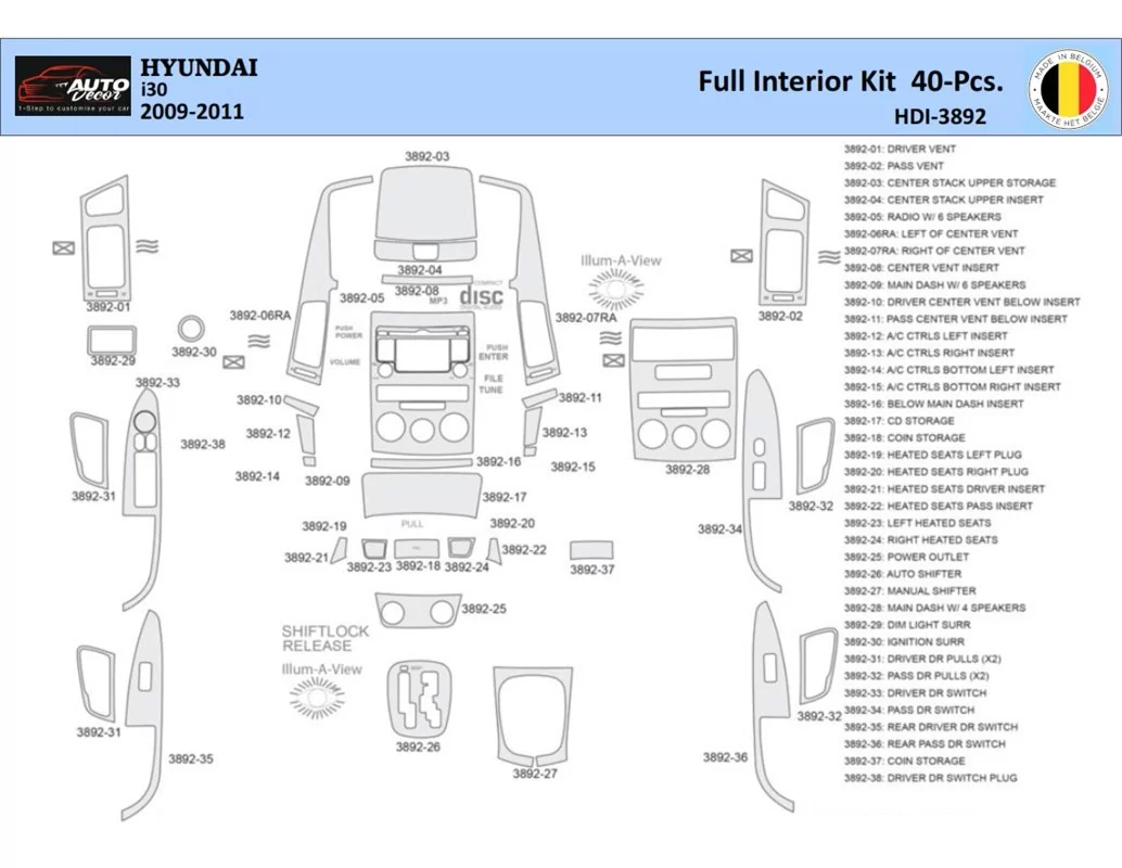 Hyundai-i30 2009-2011 Intérieur WHZ Kit de garniture de tableau de bord 40 pièces - 1