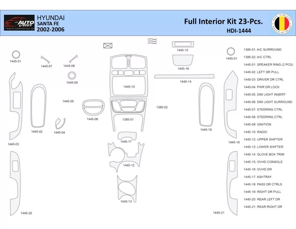 Hyundai Santa Fe 2002-2006 Interior WHZ Dashboard trim kit 23 Parts - 1 - Interior Dash Trim Kit