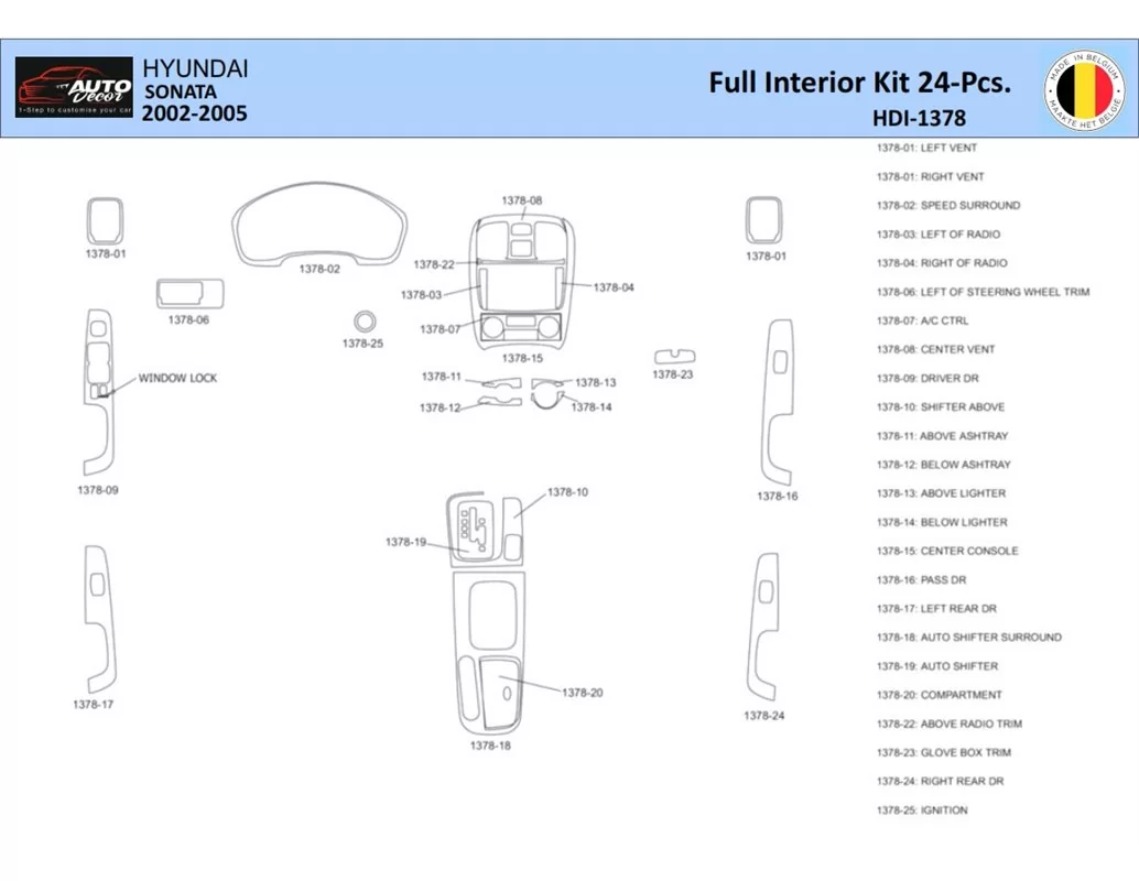 Hyundai Sonata 2002-2005-24 Kit de garniture de tableau de bord intérieur WHZ 24 pièces - 1