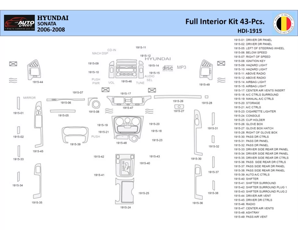 Hyundai Sonata 2006-2008 Interieur WHZ Dashboard sierset 43 delig - 1