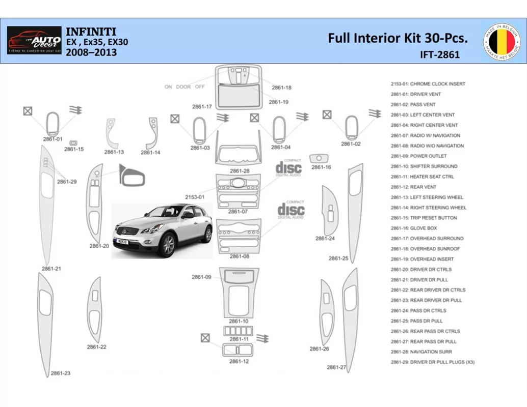 Infiniti EX35 2008-2013 Interieur WHZ Dashboard trim kit 30 delig - 1