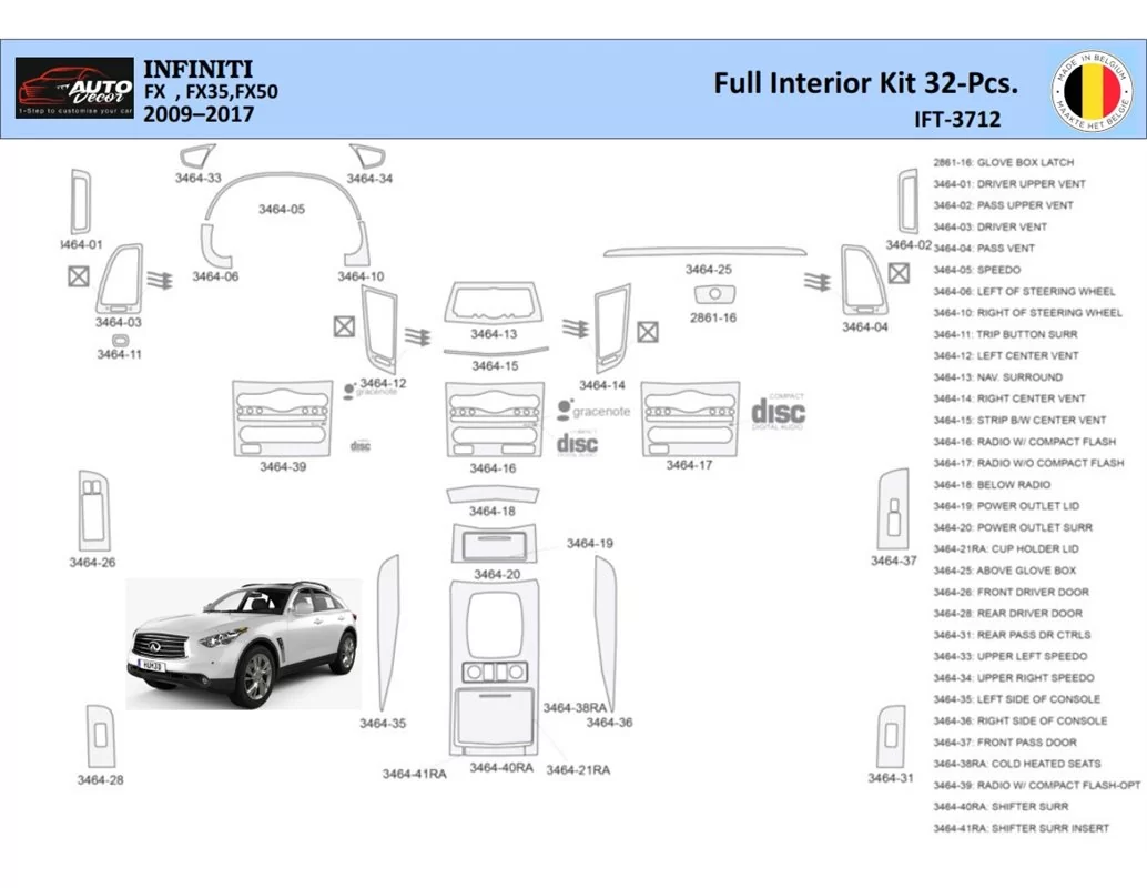 Infiniti FX S51 2009-2017 Interieur WHZ Dashboard trim kit 32 Delig - 1