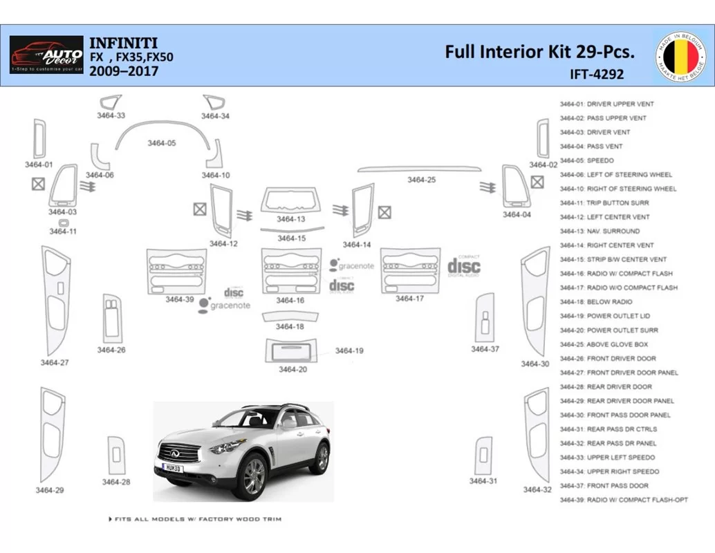 Infiniti FX S51 2009-2017 Interieur WHZ Dashboard trim kit 29 Delig - 1