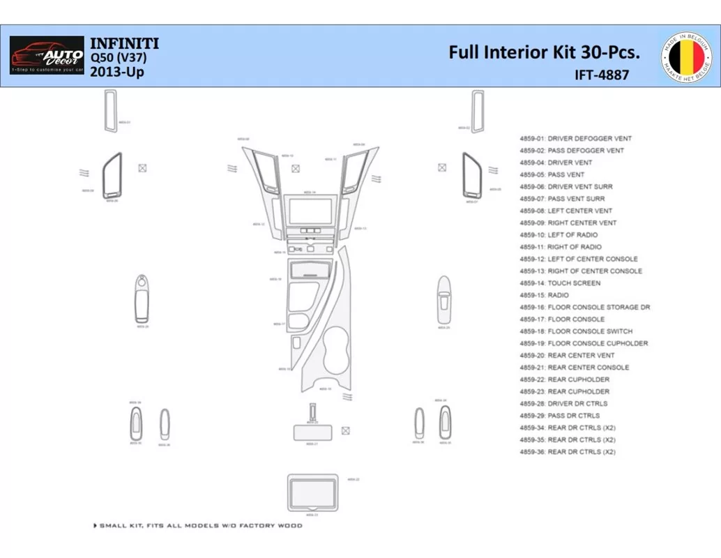 Infiniti Q50 V37 2014–présent Intérieur WHZ Kit de décoration de tableau de bord 30 pièces - 1