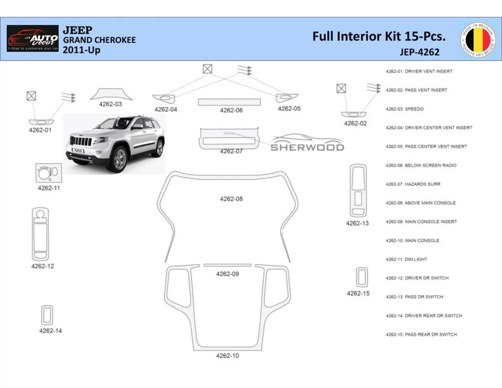 Jeep Grand Cherokee 2011-2020 Intérieur WHZ Kit de garniture de tableau de bord 15 pièces - 1