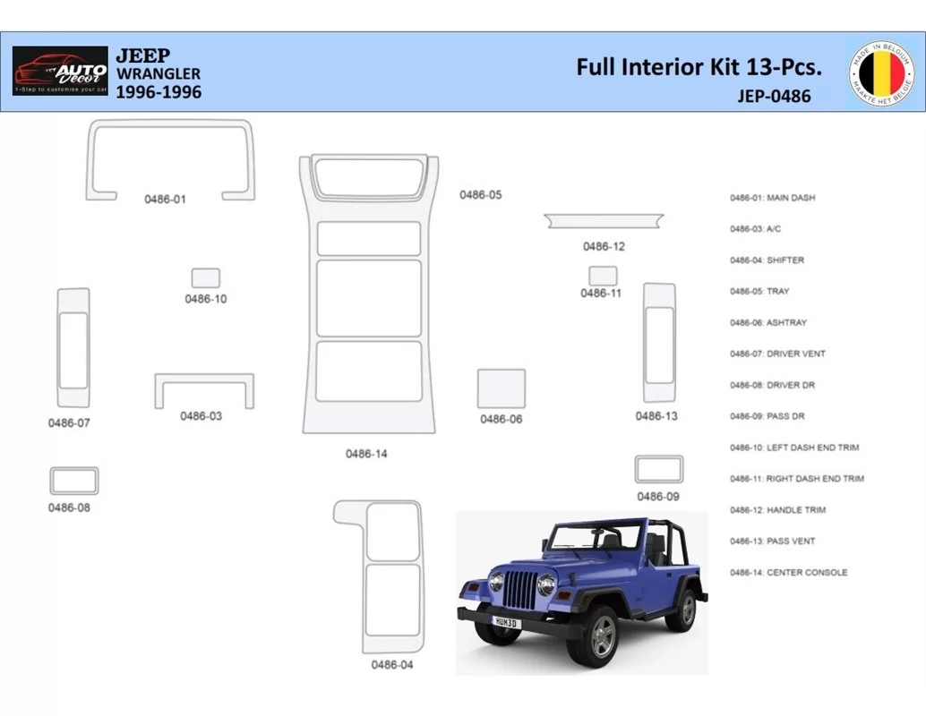 Jeep Wrangler 1996-1999 Intérieur WHZ Kit de garniture de tableau de bord 13 pièces - 1