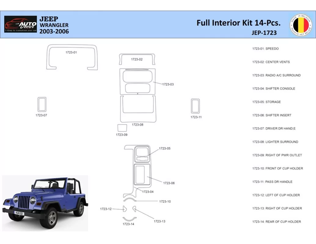 Jeep Wrangler 2003 Intérieur WHZ Kit de garniture de tableau de bord 14 pièces - 1