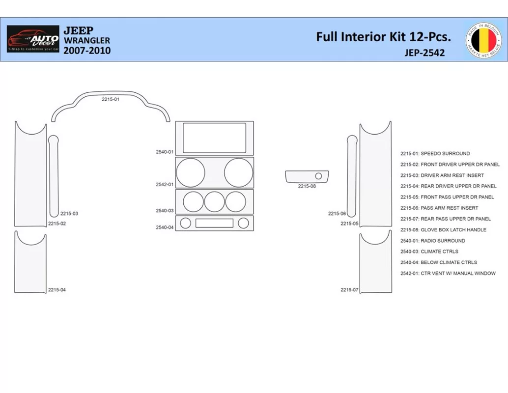 Jeep Wrangler 2007-2010 Interior WHZ Dashboard trim kit 12 Parts - 1 - Interior Dash Trim Kit