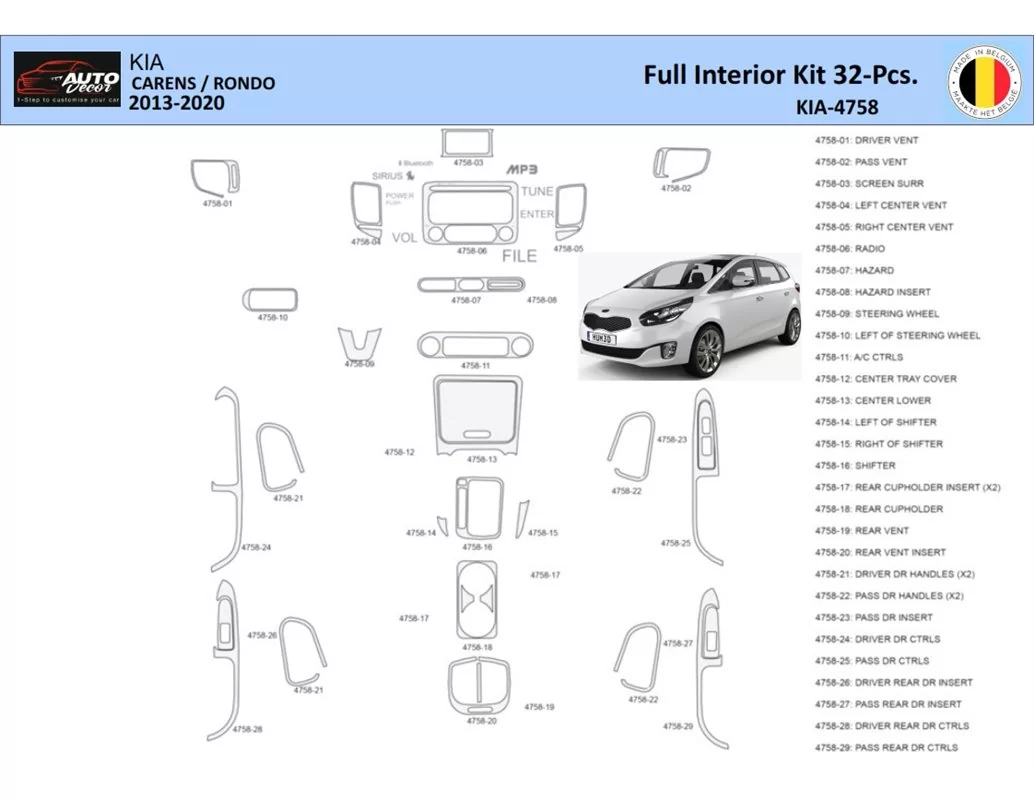 KIA Carens 2013 Interieur WHZ Dashboard bekledingsset Onderdelen - 1
