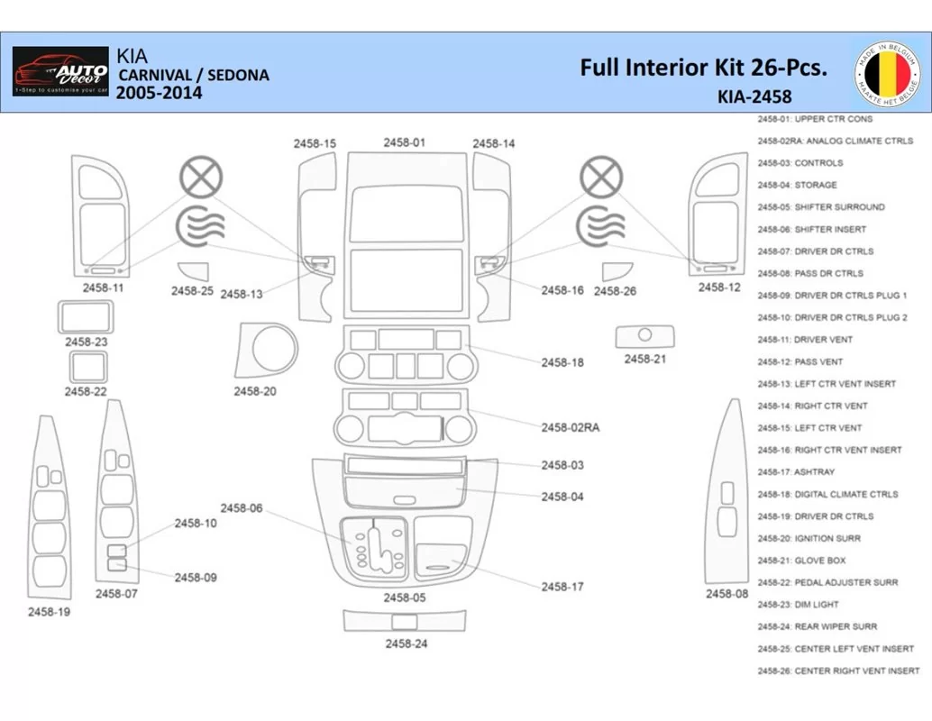 Kia Carnival 2005-2014 Interieur WHZ Dashboard trim kit 26 delig - 1