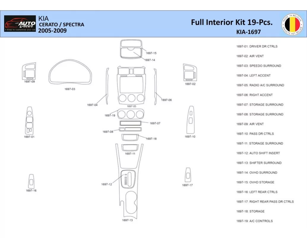 KIA Cerato-2005 Interieur WHZ Dashboard trim kit 19 delig - 1