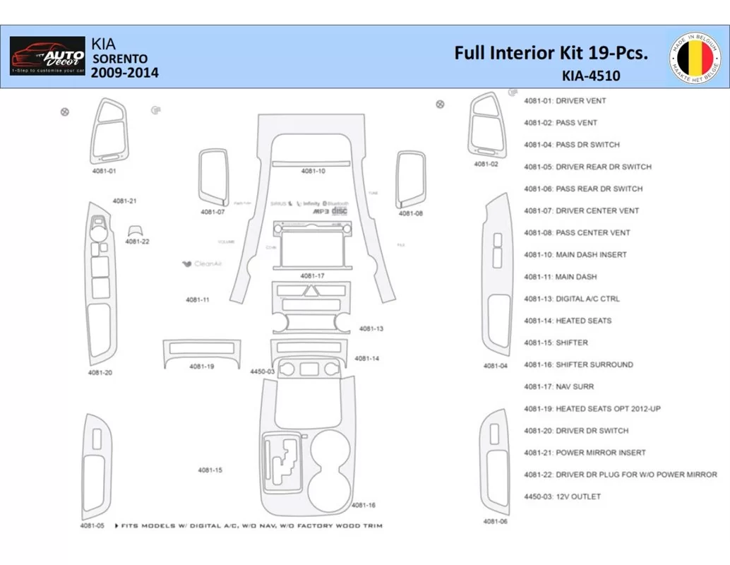 KIA Sorento 2011 Interieur WHZ Dashboard trim kit 19 delig - 1