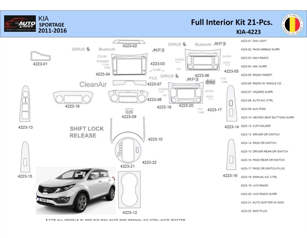 KIA Sportage 2011 Interieur WHZ Dashboard trim kit 21 delig - 1