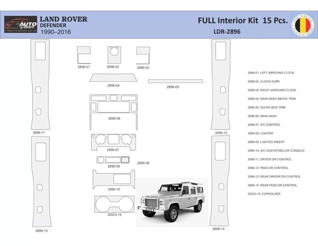 Land Rover Defender 2008 Interieur WHZ Dashboard bekledingsset 15 delig - 1
