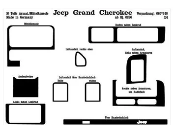 Chrysler Grand Cherokee 01.1996 Kit de garniture de tableau de bord intérieur 3D Dash Trim Dekor 10-Parts