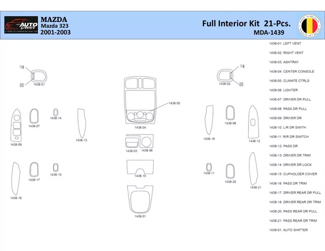 Mazda 323 1998-2003 Intérieur WHZ Kit de garniture de tableau de bord 21 pièces - 1