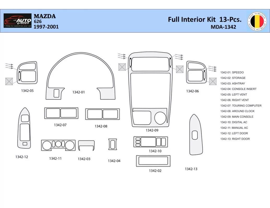 Mazda 626 1997-2001 Intérieur WHZ Kit de garniture de tableau de bord 13 pièces - 1