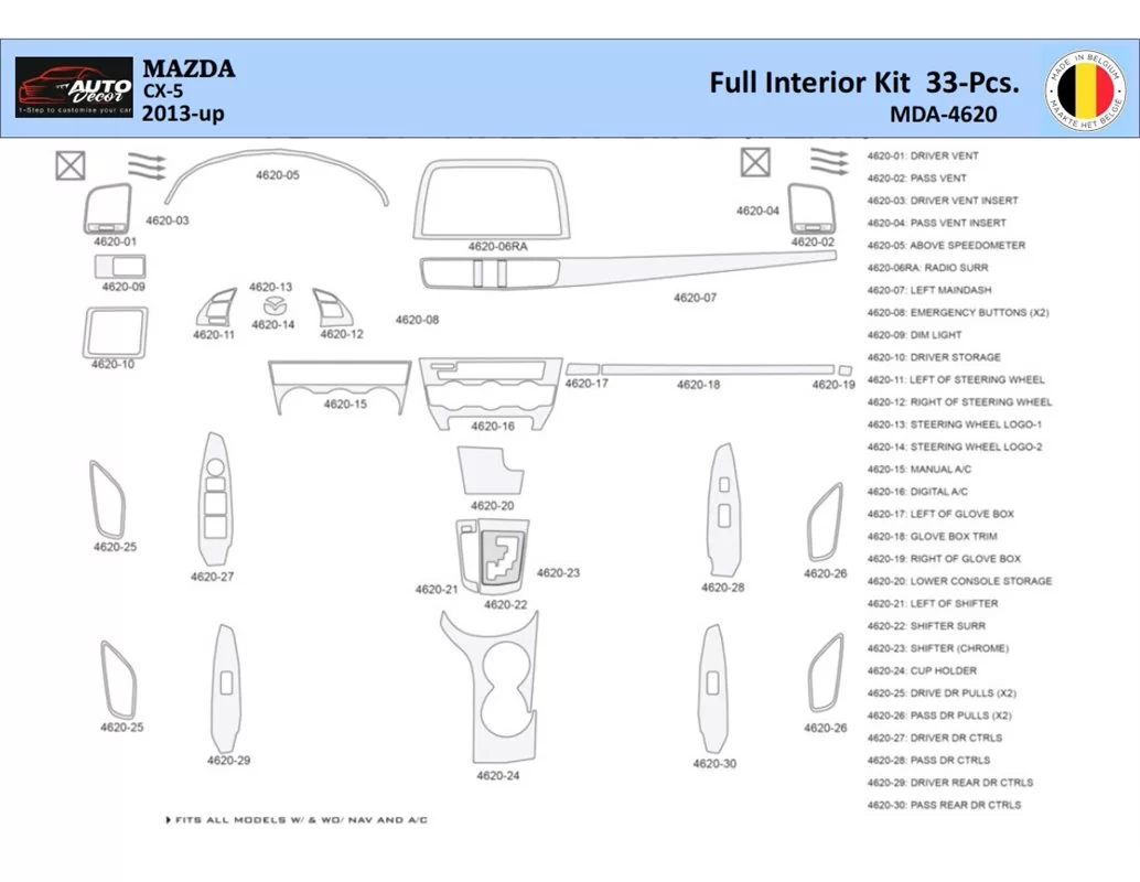 Mazda CX5 2013 Interieur WHZ Dashboard trim kit 33 delig - 1