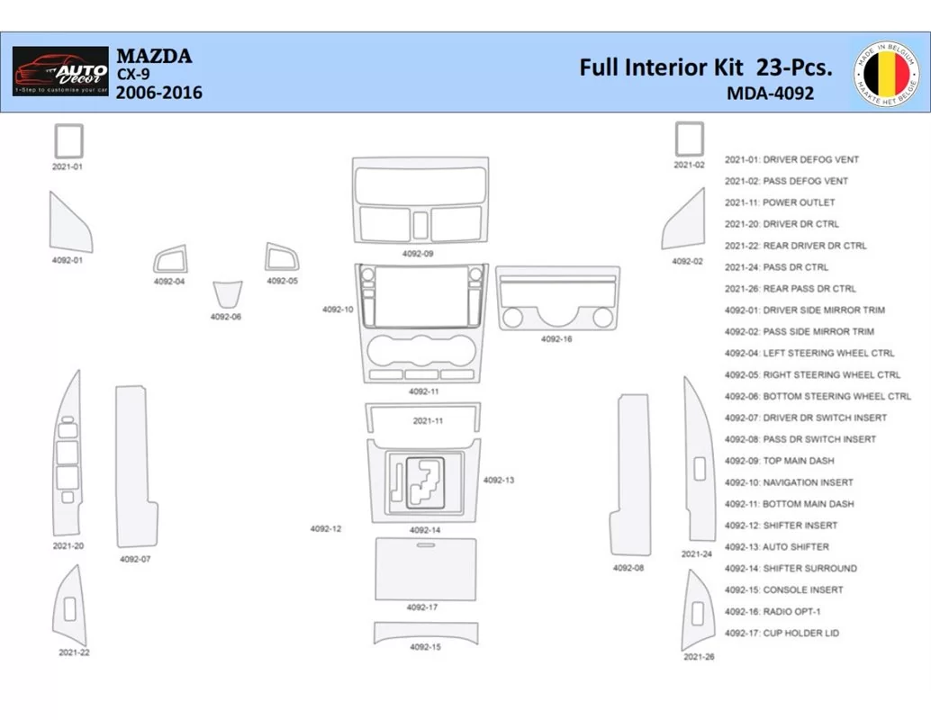 Mazda CX9 TB 2006-2016 Intérieur WHZ Kit de garniture de tableau de bord 23 pièces - 1