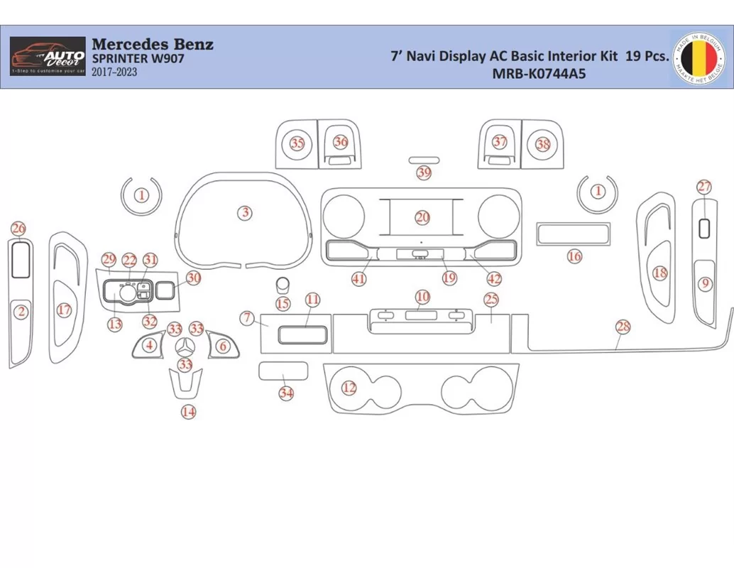 Mercedes Sprinter W907 Intérieur WHZ Kit d'habillage tableau de bord 39 Pièces - 1