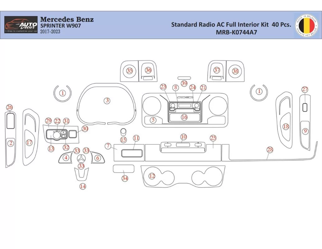 Mercedes Sprinter W907 Intérieur WHZ Kit habillage tableau de bord 40 Pièces - 1