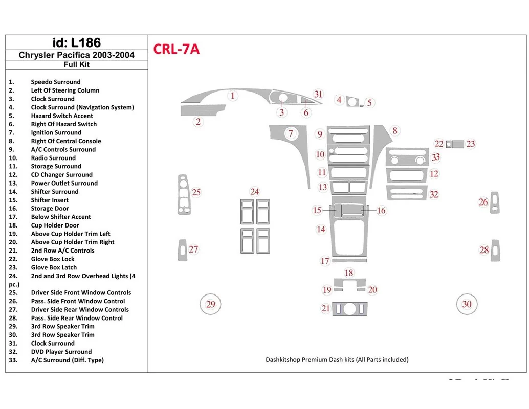 Car accessories Chrysler Pacifica 2003-2004 Full Set, OEM Compliance Interior BD Dash Trim Kit
