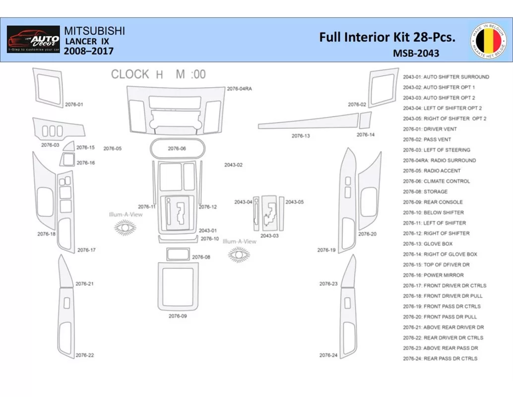 Mitsubishi Lancer-2008 Interieur WHZ Dashboard trim kit 28 delig - 1