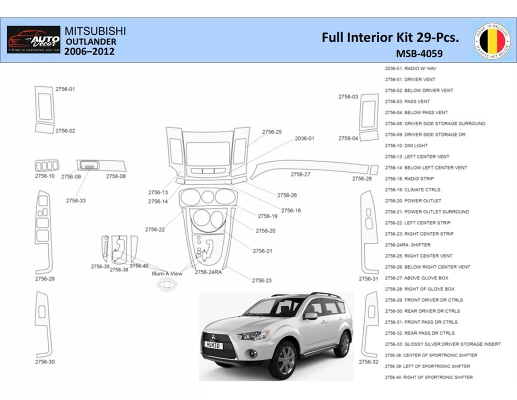 Mitsubishi Outlander 2006-2012 Interieur WHZ Dashboard trim kit 29 Delig - 1