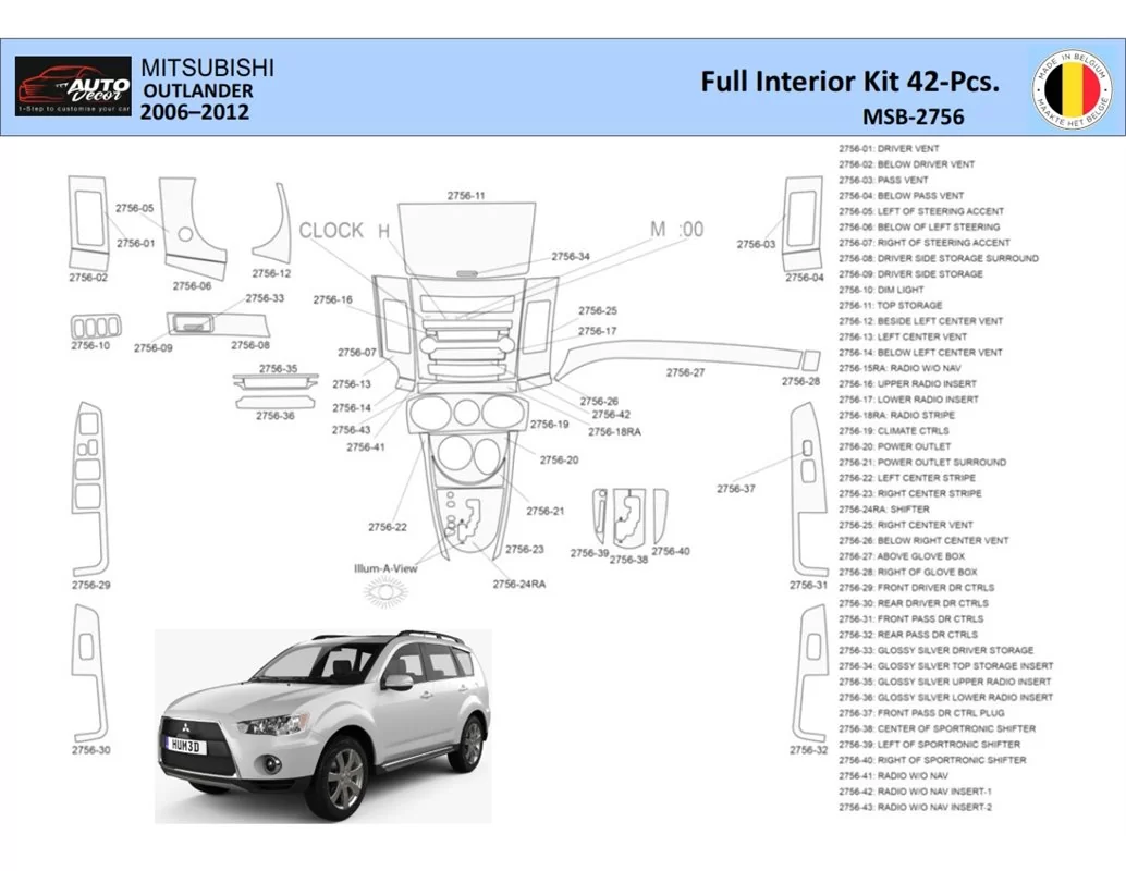 Mitsubishi Outlander 2007 Interieur WHZ Dashboard trim kit 42 delen - 1