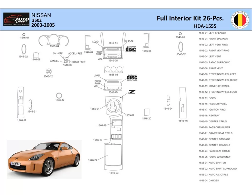 Nissan 350Z 2003-2005 Intérieur WHZ Kit de garniture de tableau de bord Pièces - 1