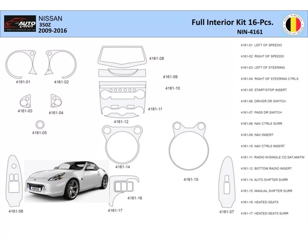 Nissan 370Z-2009 Intérieur WHZ Kit de garniture de tableau de bord 16 pièces - 1