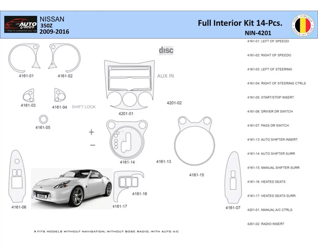 Nissan 370Z-2009 Intérieur WHZ Kit de garniture de tableau de bord 14 pièces - 1
