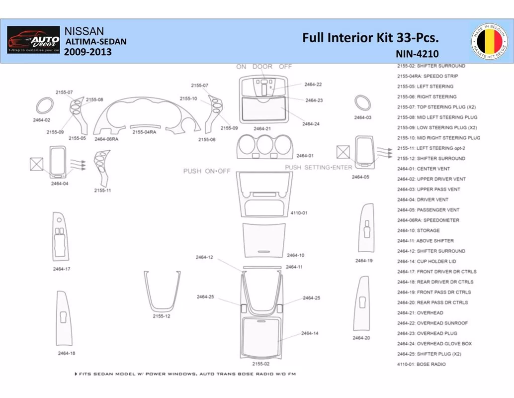 Nissan Altima 2009-2013 Interieur WHZ Dashboard sierset 33 delig - 1