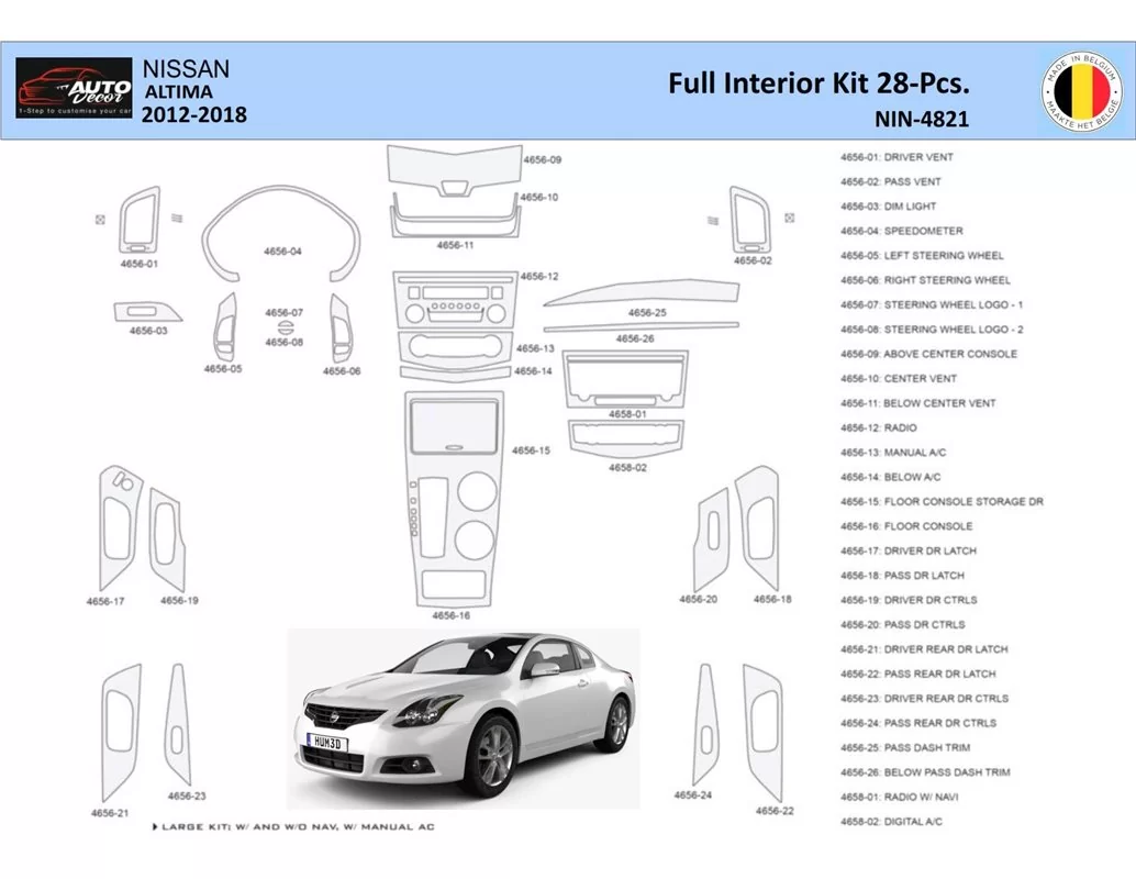 Nissan Altima 2012-2018 Interieur WHZ Dashboard sierset 28-delig - 1