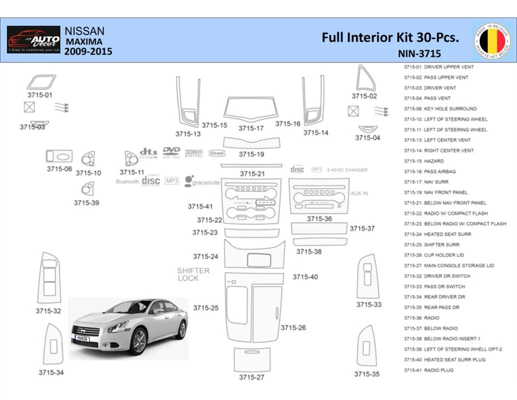 Nissan Maxima 2009-2015 Interieur WHZ Dashboard sierset 30 delig - 1