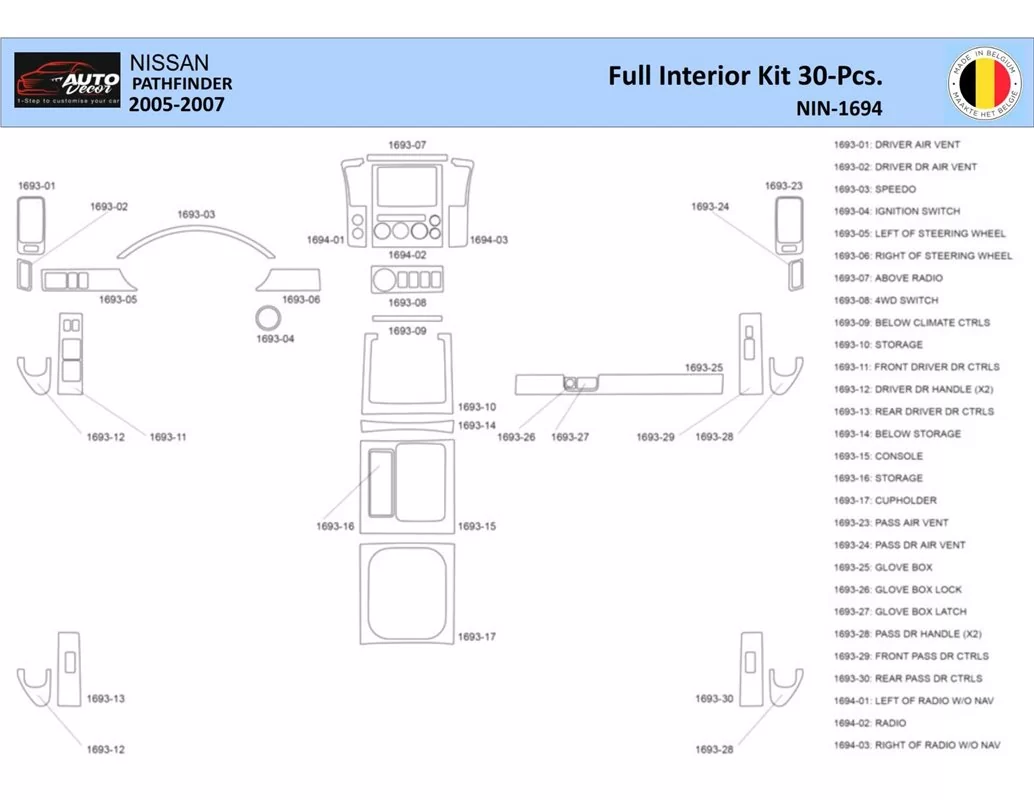 Nissan Pathfinder 205 Intérieur WHZ Kit de garniture de tableau de bord 30 pièces - 1