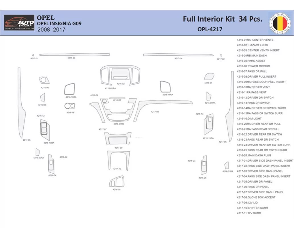 Opel Insignia 2008-2013 Intérieur WHZ Kit de garniture de tableau de bord 34 pièces - 1