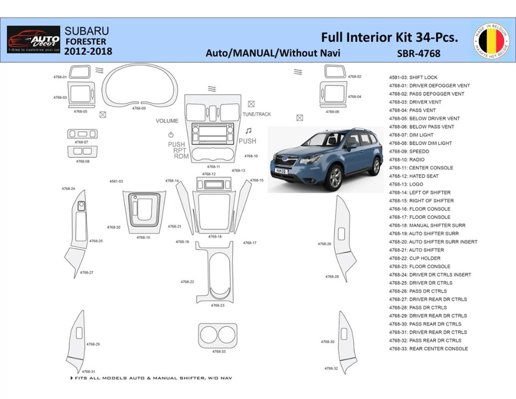 Subaru Forester 2012-2018 Intérieur WHZ Kit de garniture de tableau de bord 34 pièces - 1