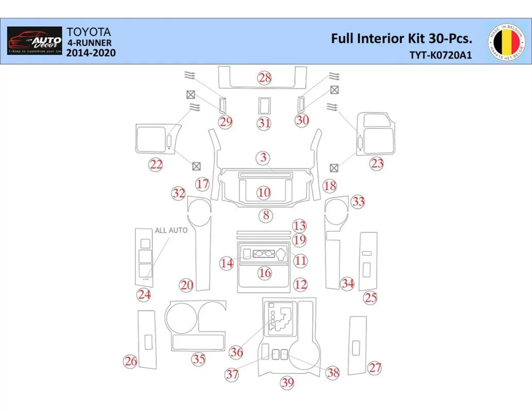 Toyota 4Runner 2014 Intérieur WHZ Kit de garniture de tableau de bord 30 pièces - 1