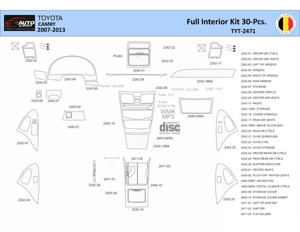 Toyota Camry 2006-2013 Interieur WHZ Dashboard trim kit 30 Delig - 1