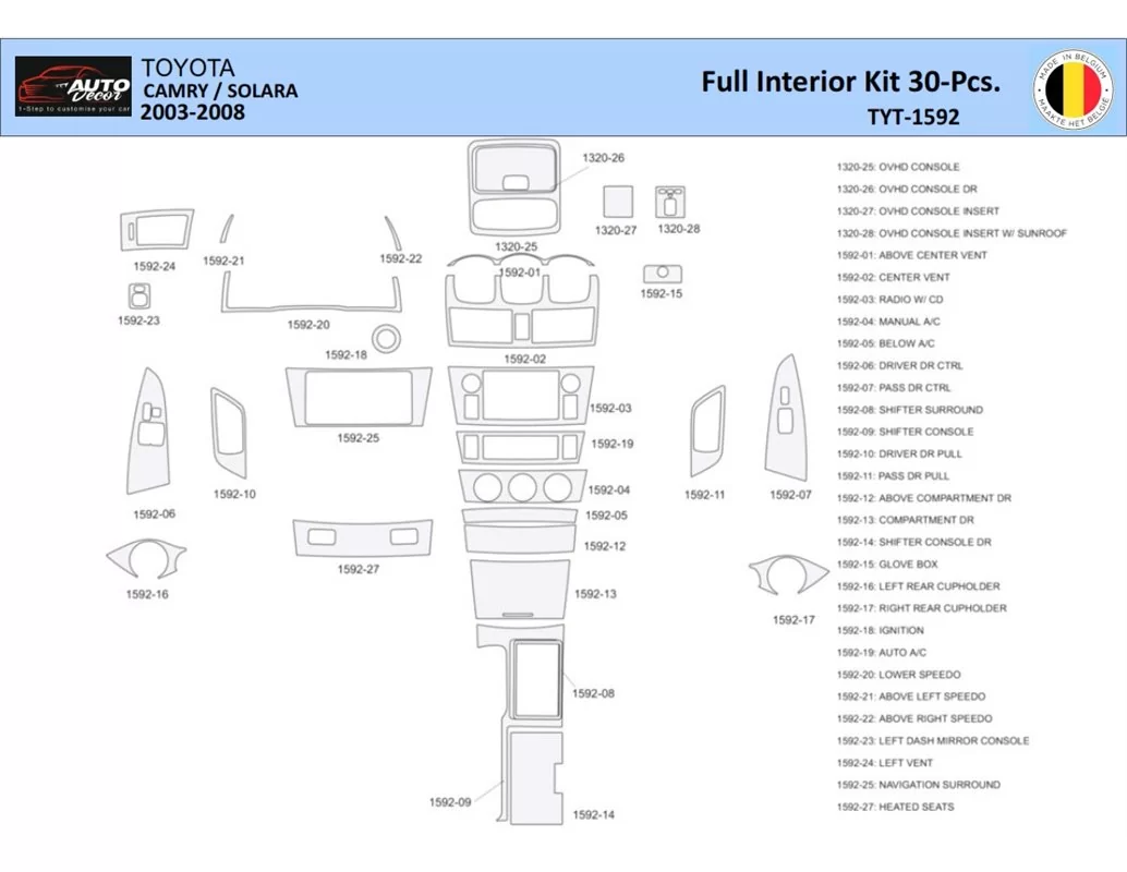 Toyota Camry-Solara 2003-2008 Intérieur WHZ Kit de garniture de tableau de bord 30 pièces - 1