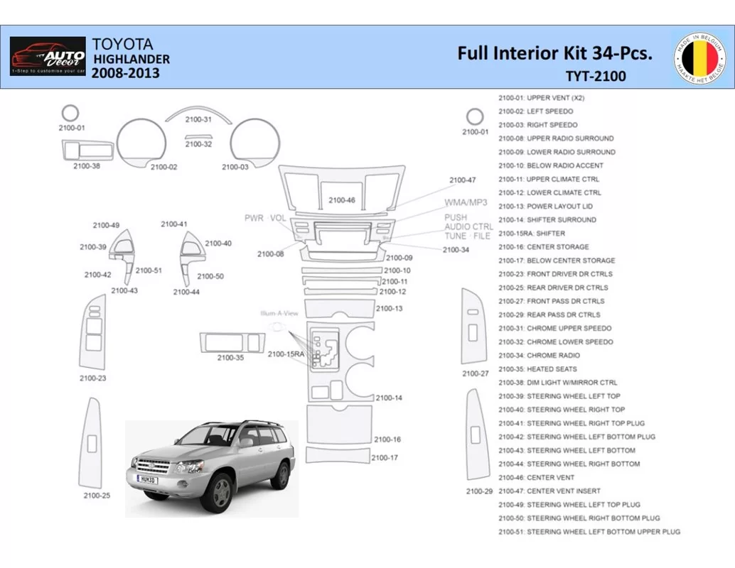 Toyota Highlander 2008-2013 Interieur WHZ Dashboard trim kit 34 Delig - 1